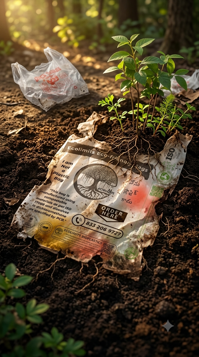 ECOLIMITS biodegradable bags surrounded by clean green nature